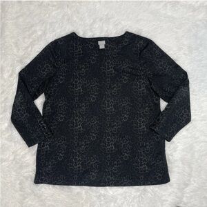 Chicos Size 3 (US Size XL) Women’s Animal Print Shirt Blouse Black Blouse Top